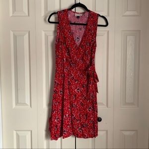Red floral wrap dress